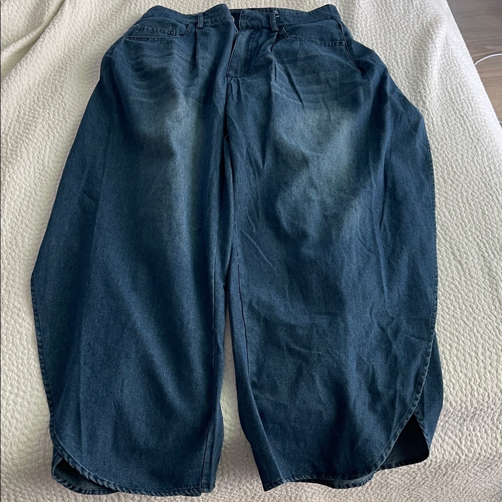 Loose Wide-Leg Dark Indigo Denim Pants
